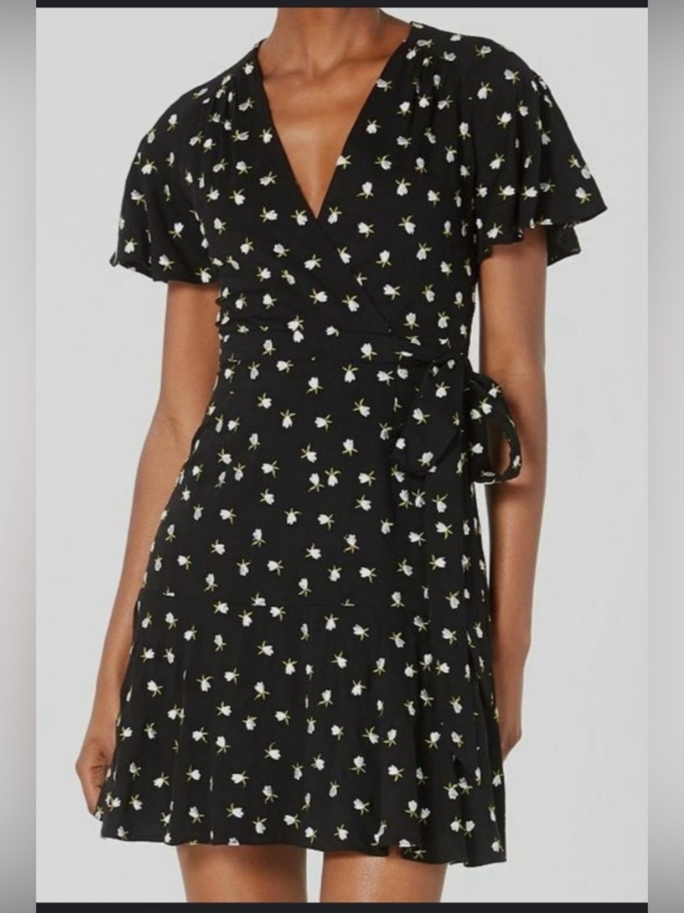 Jill Stuart Black Floral faux Wrap Mini Dress - women’s size 4
